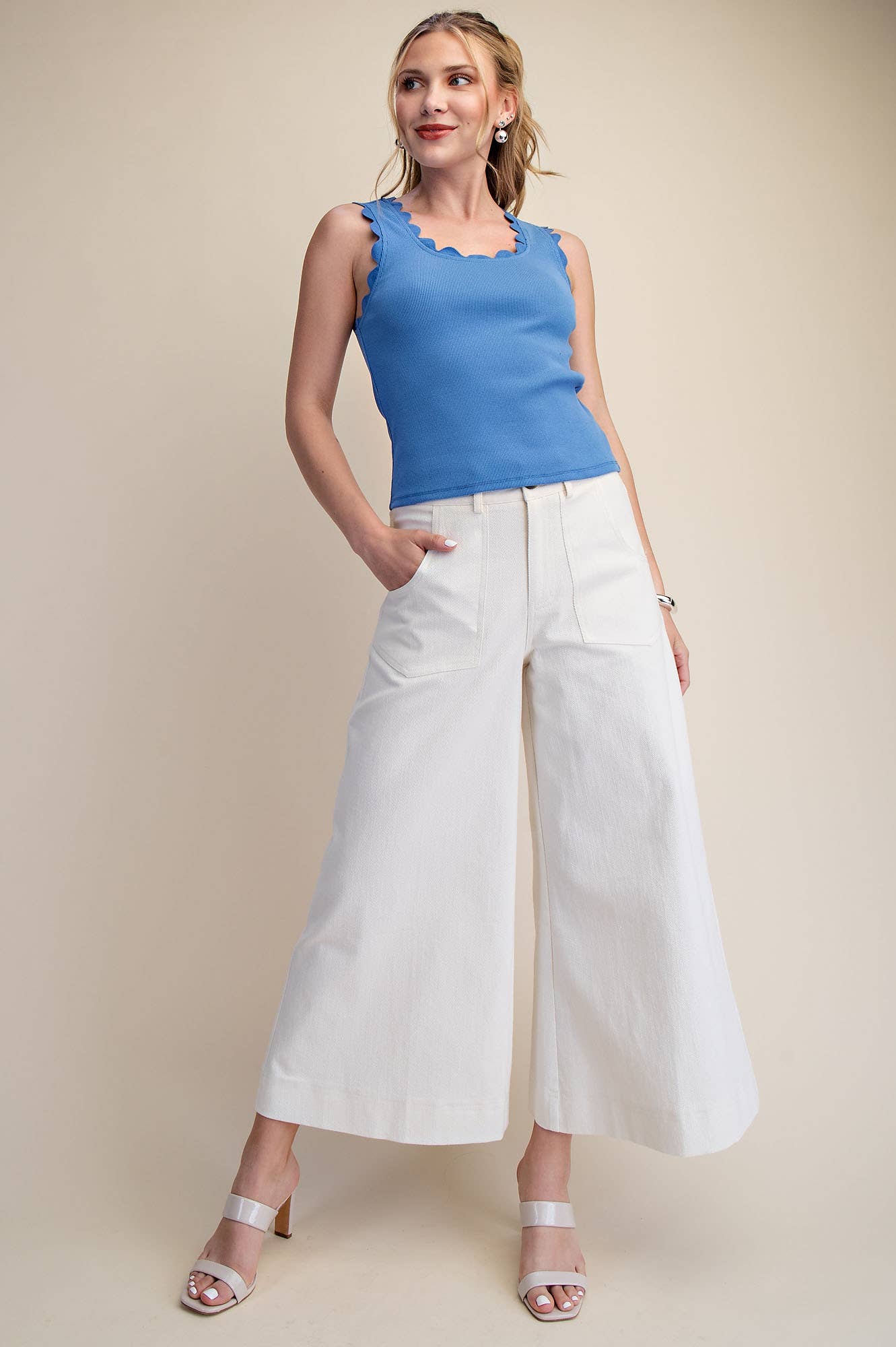 Scallop Wave Knit Top-Blue