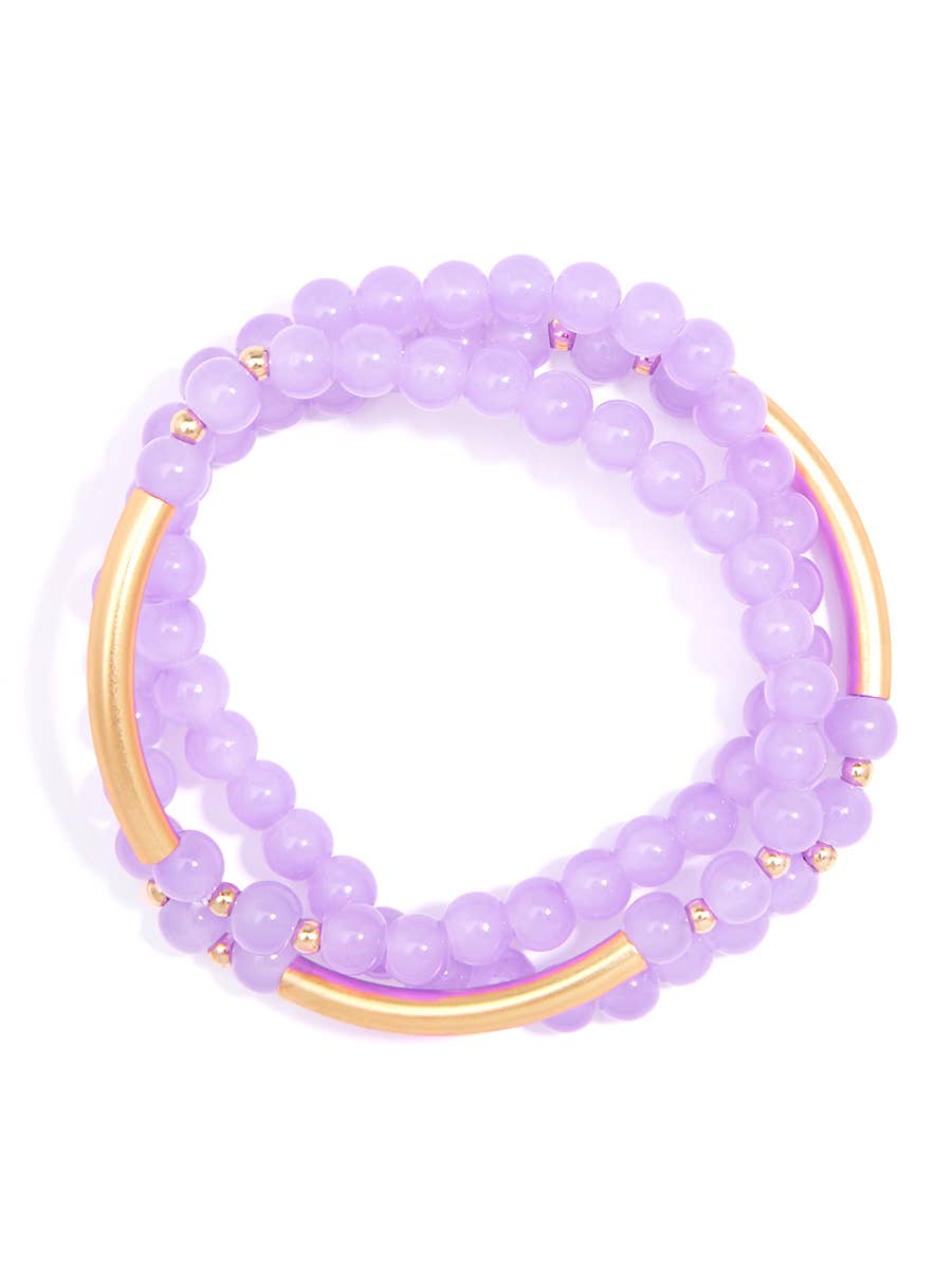 Glossy And Gold Beaded Wrap Bracelet-Lavender