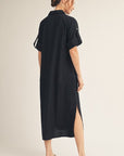 Weekend Chic Woven Midi Dress-Black