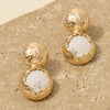 Hammered Dome And Stone Stud Dangle Earrings