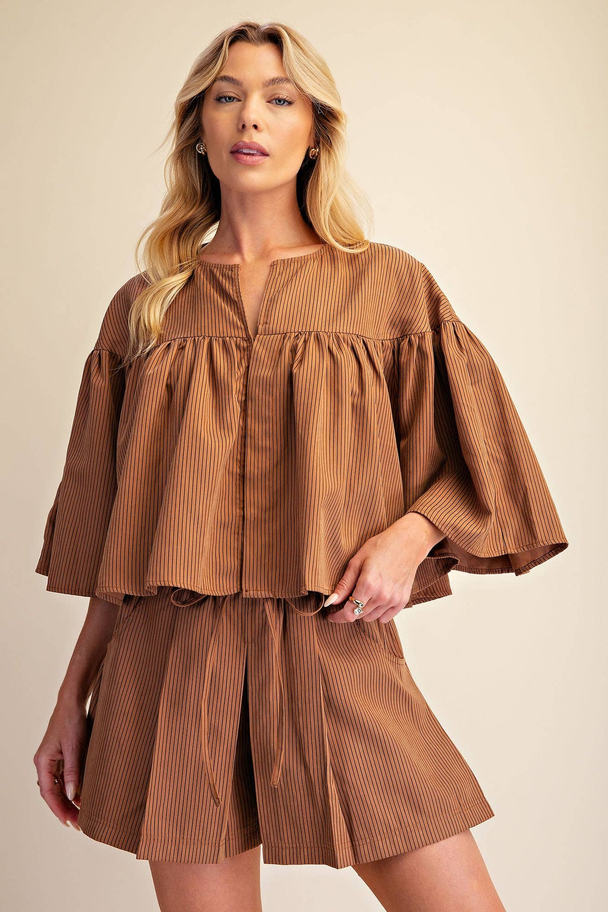 Swing Cape Stripe Top-Camel