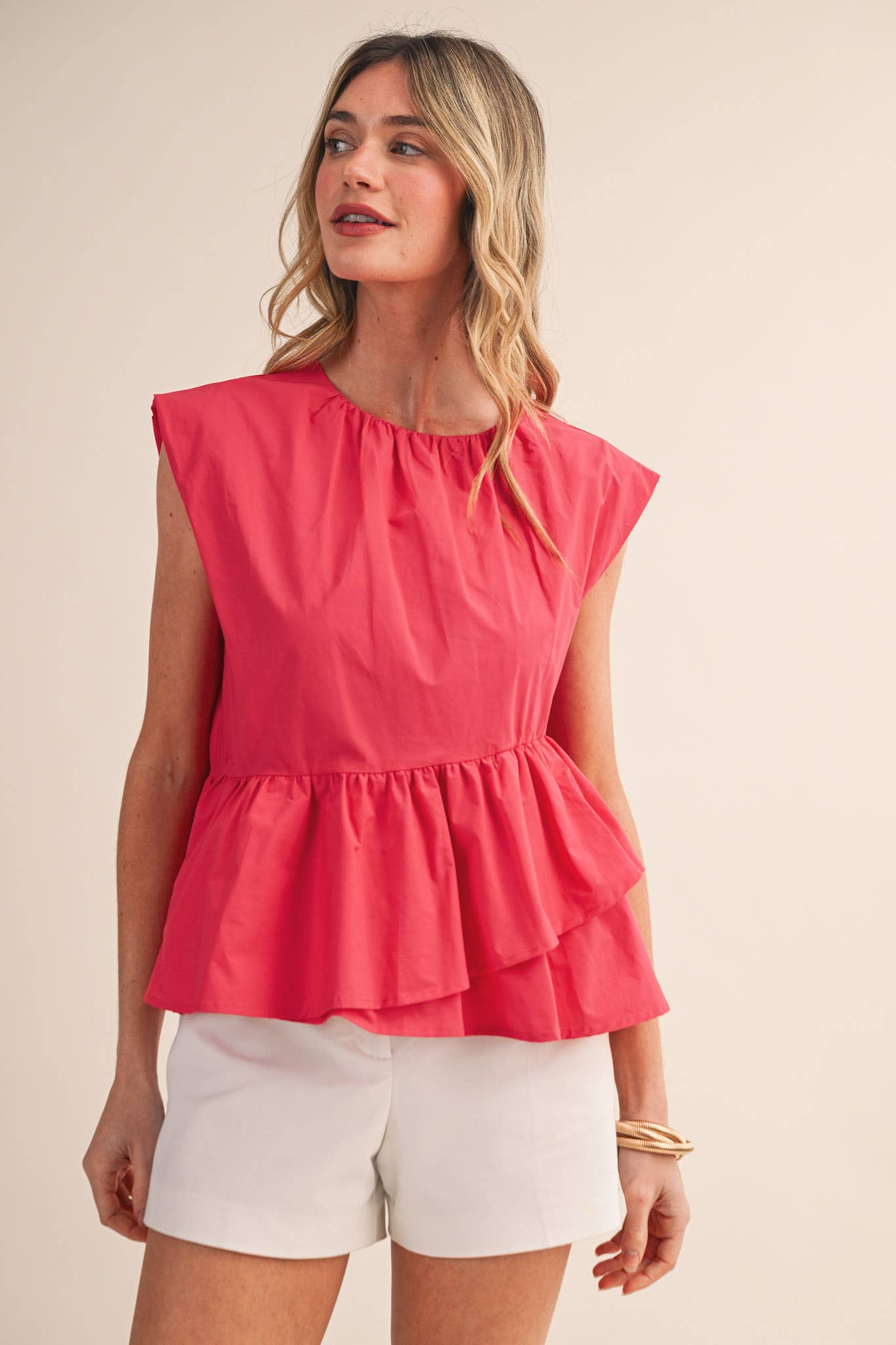 Sunday Melody Peplum Top-Teaberry