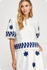 Cherry Blossom Embroidered Top-Off White/Navy