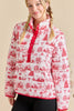 Christmas Toile Printed Quilted Jacket-Red