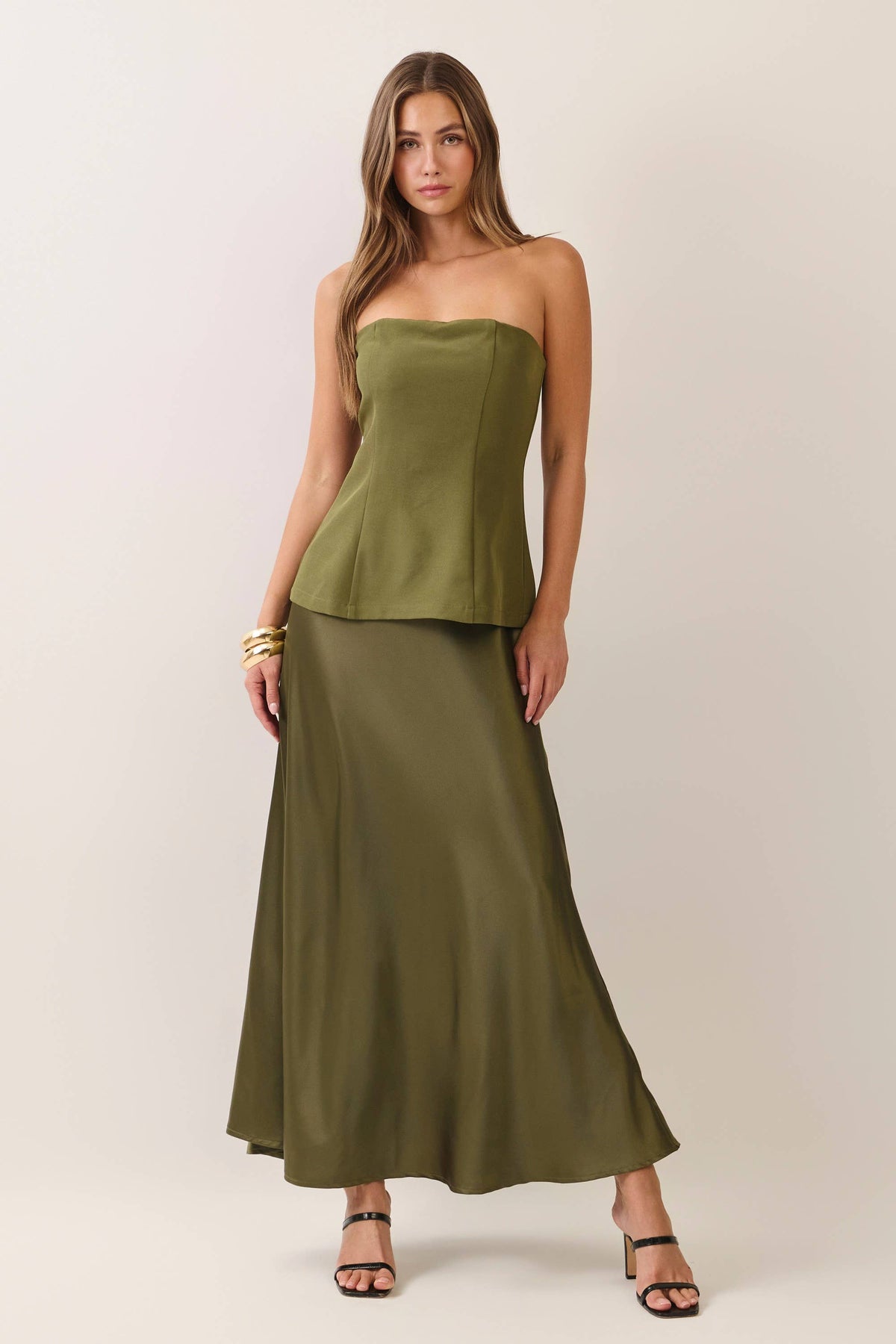 Satin Siren Maxi Dress-Olive