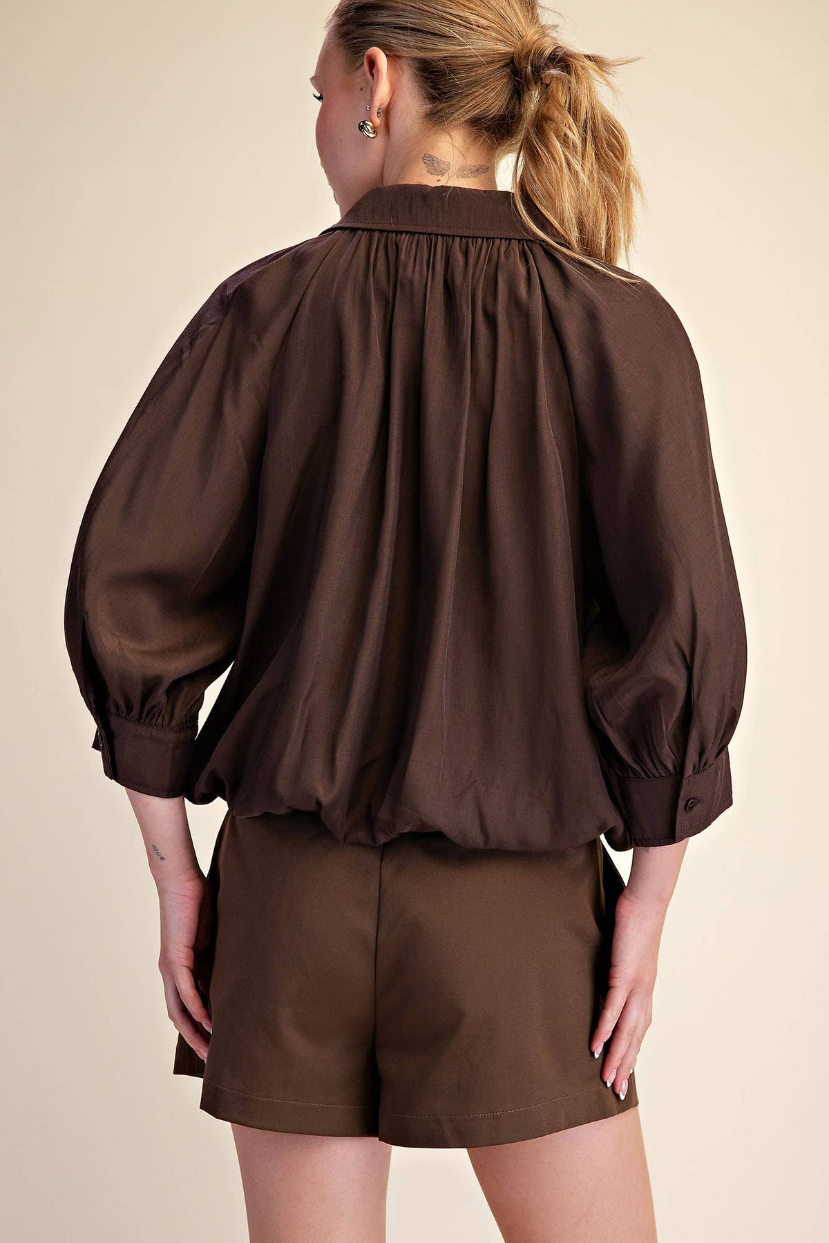 Yvette Puff Sleeve Top-Brown