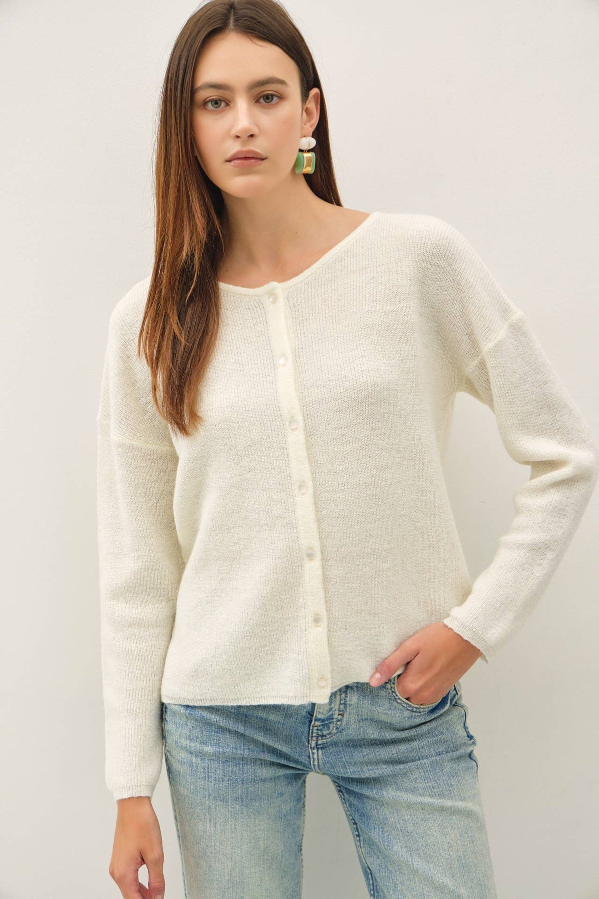 Gentle Days Ribbed Cardigan-Ivory