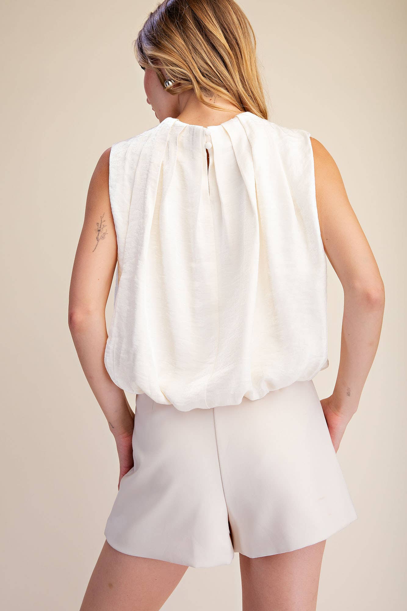 Estelle Pleated Balloon Top-Off White