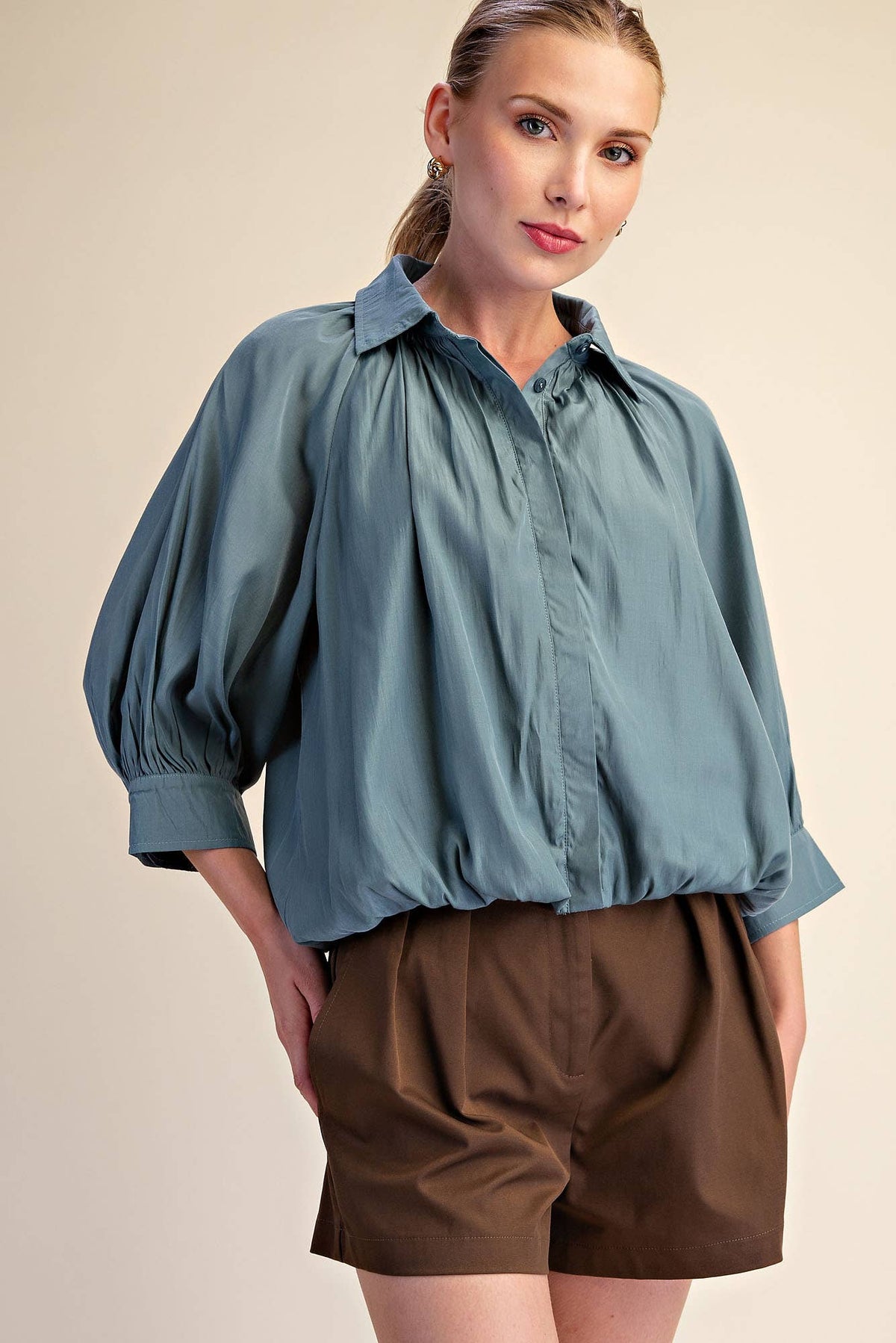 Yvette Puff Sleeve Top-Blue