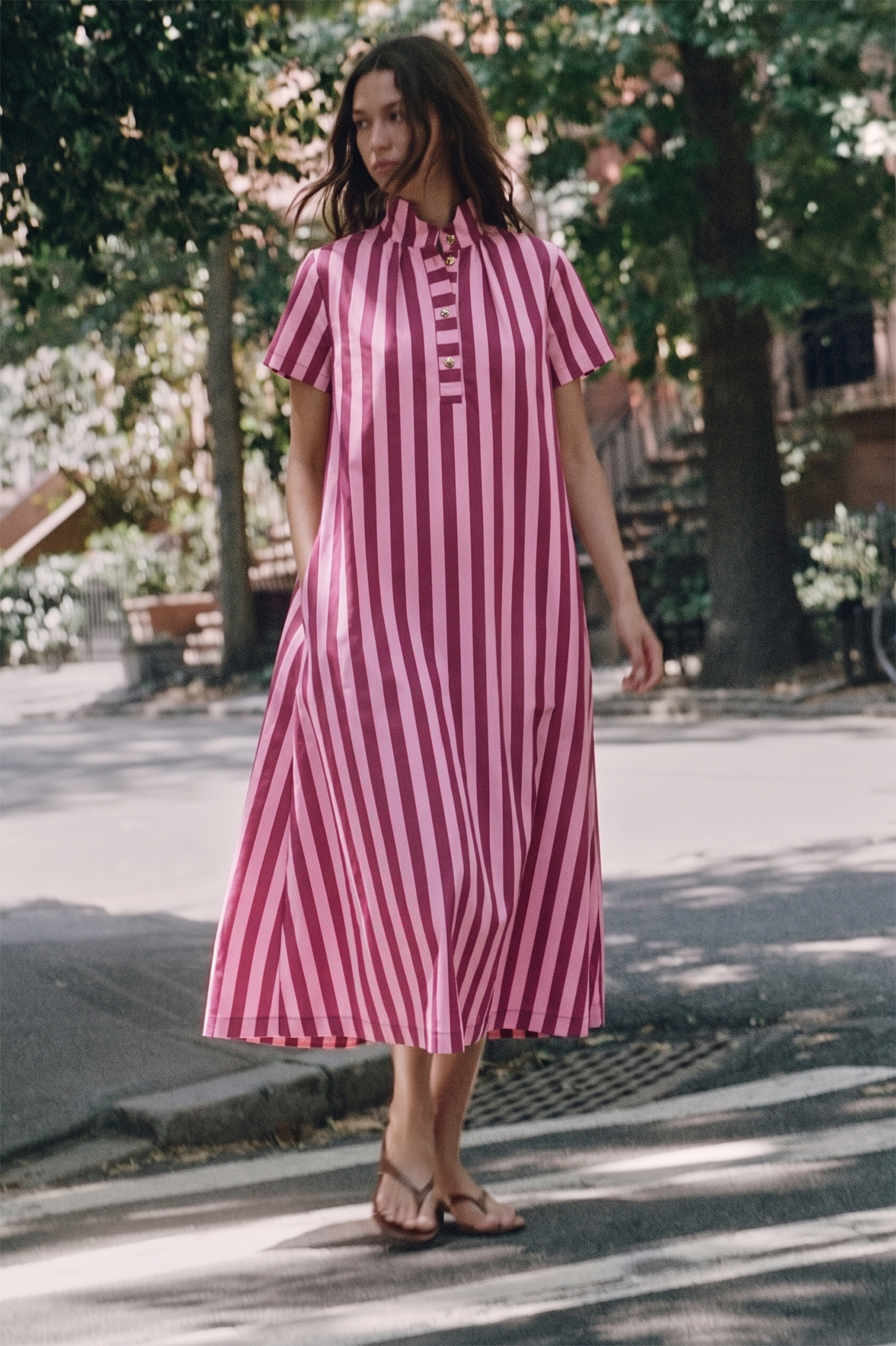The Iconic Stripe Midi Dress-Plum
