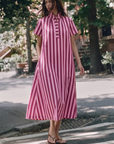 The Iconic Stripe Midi Dress-Plum