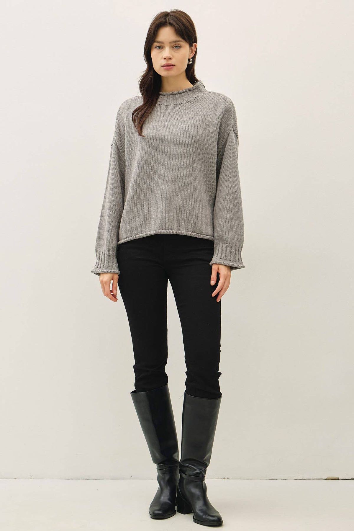 Downtown Girl Sweater-Heather Gray