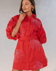 Sweet Flora Puff Sleeve Dress-Red