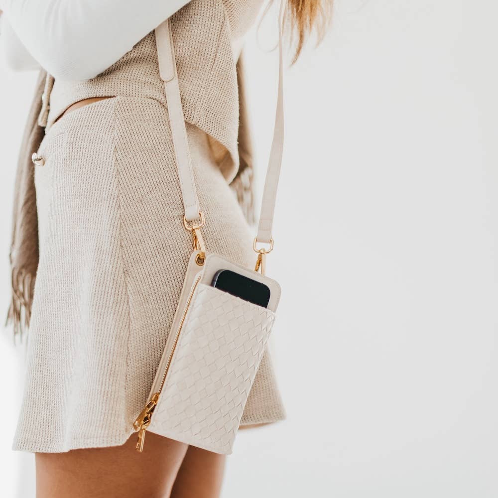 Woven Double Duty Phone Bag- Woven Cream