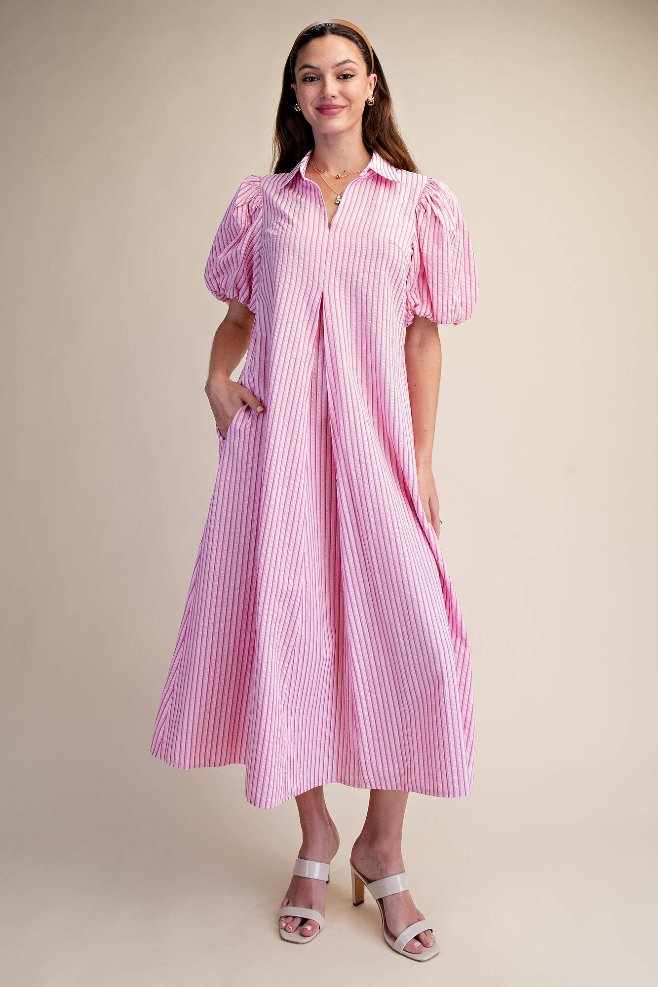 Nautical Grace Midi Dress-Pink
