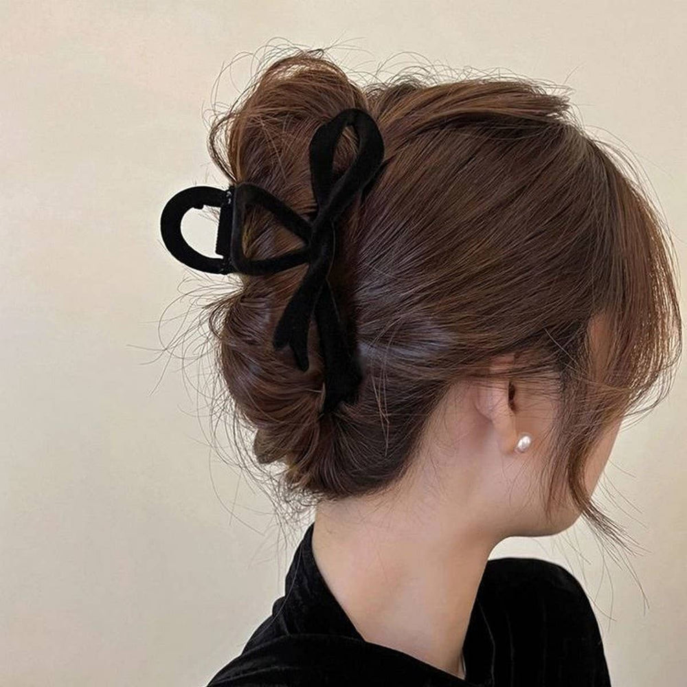 Velvet Bow Hair Clip-Black