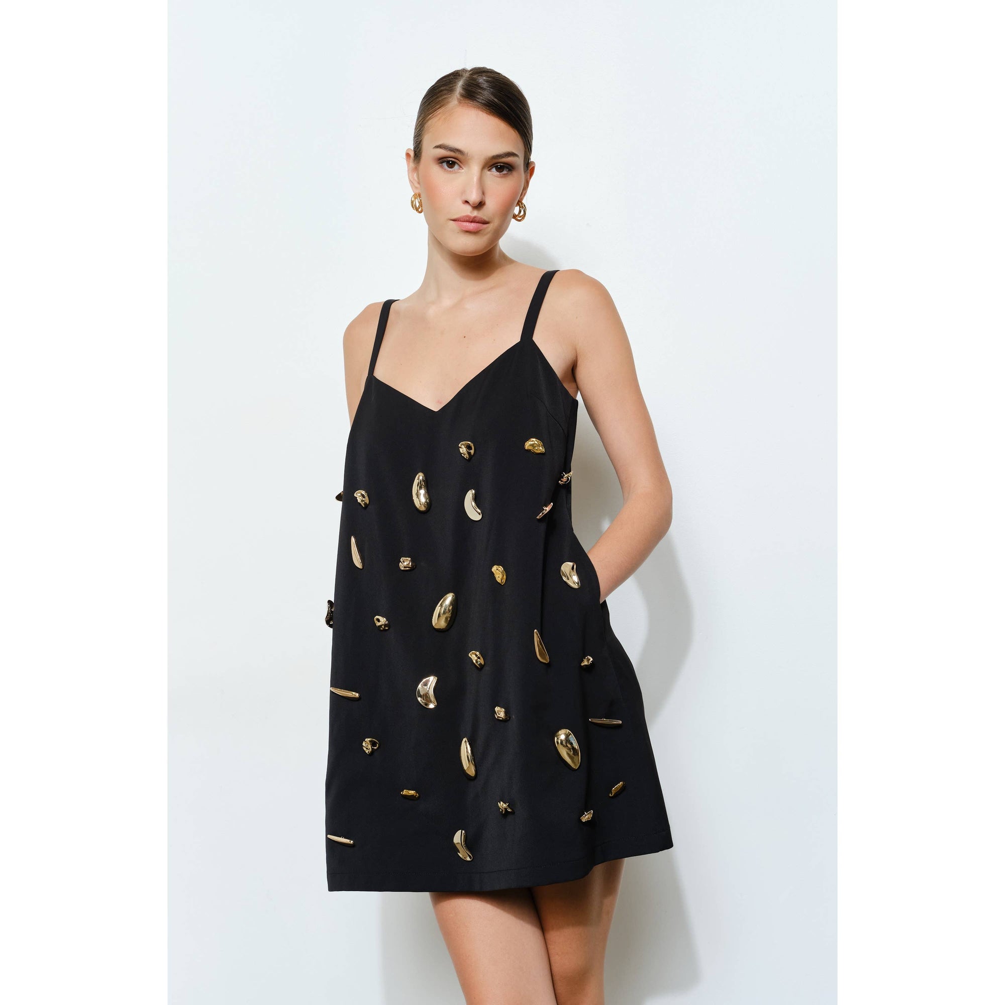 Something Special Embellished Mini Dress-Black