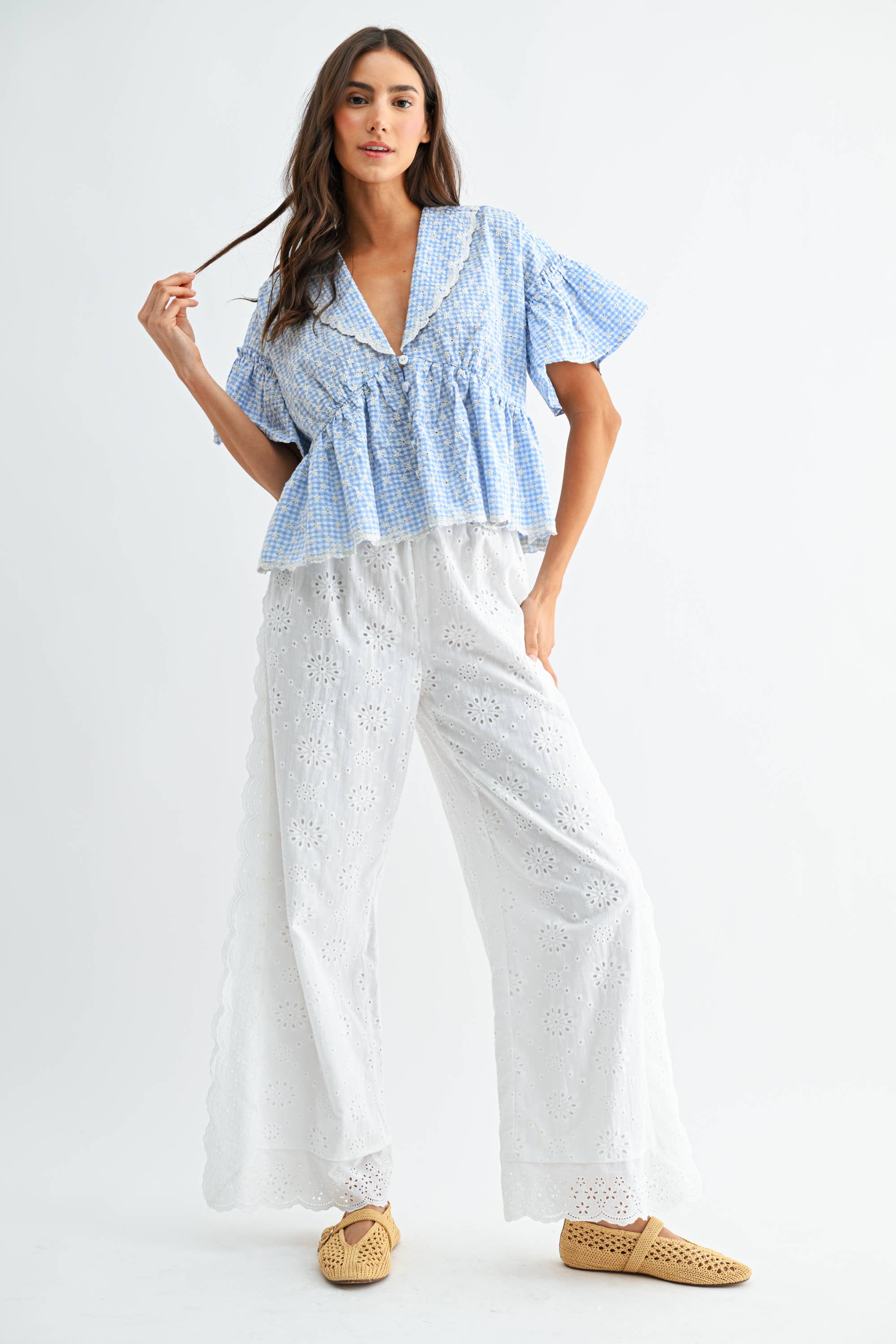 Daisy Gingham Embroidered Top