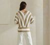 Double Down Striped Sweater- Ivory Taupe