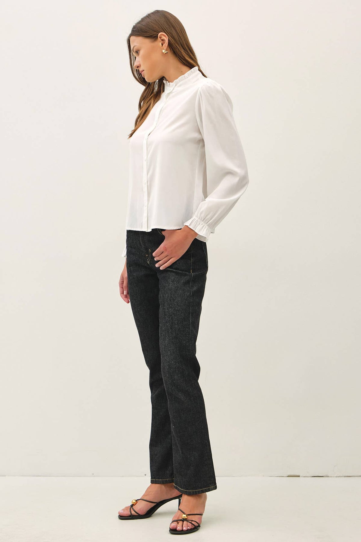 Zaria Mandarin Collar Top-White