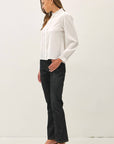 Zaria Mandarin Collar Top-White