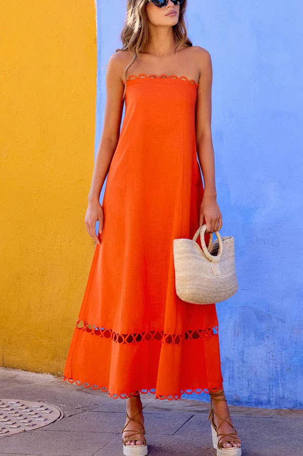 Summer Glam Strapless Dress-Orange