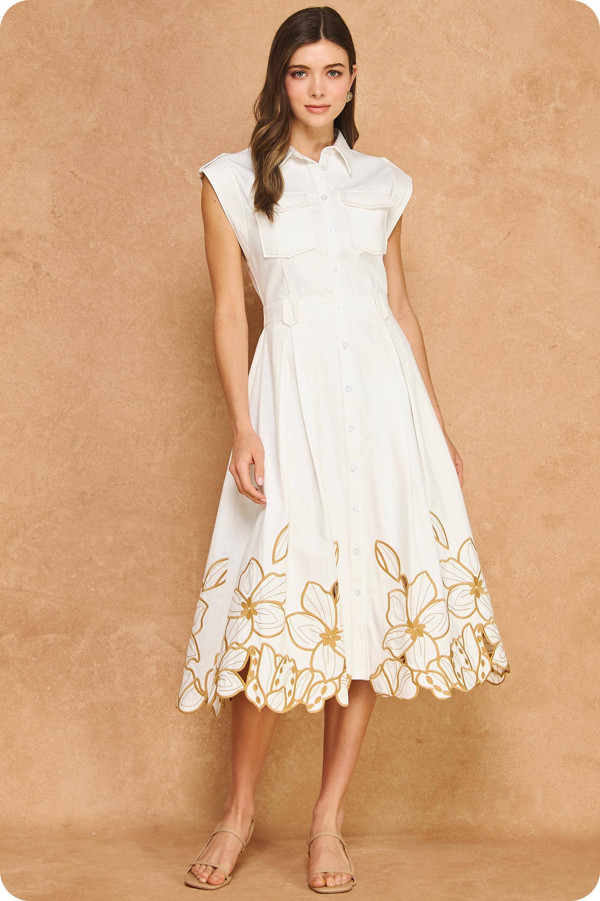Garden Cutwork Embroidered Midi Dress-Off White