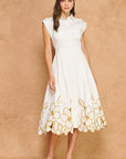 Garden Cutwork Embroidered Midi Dress-Off White
