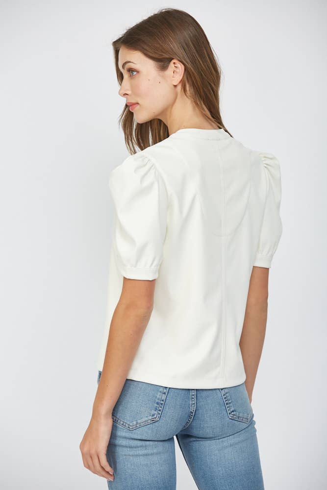 PREORDER: Coffee Time Faux Leather Top-Cream