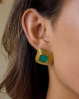 Solenne Square Earrings-Green