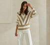 Double Down Striped Sweater- Ivory Taupe