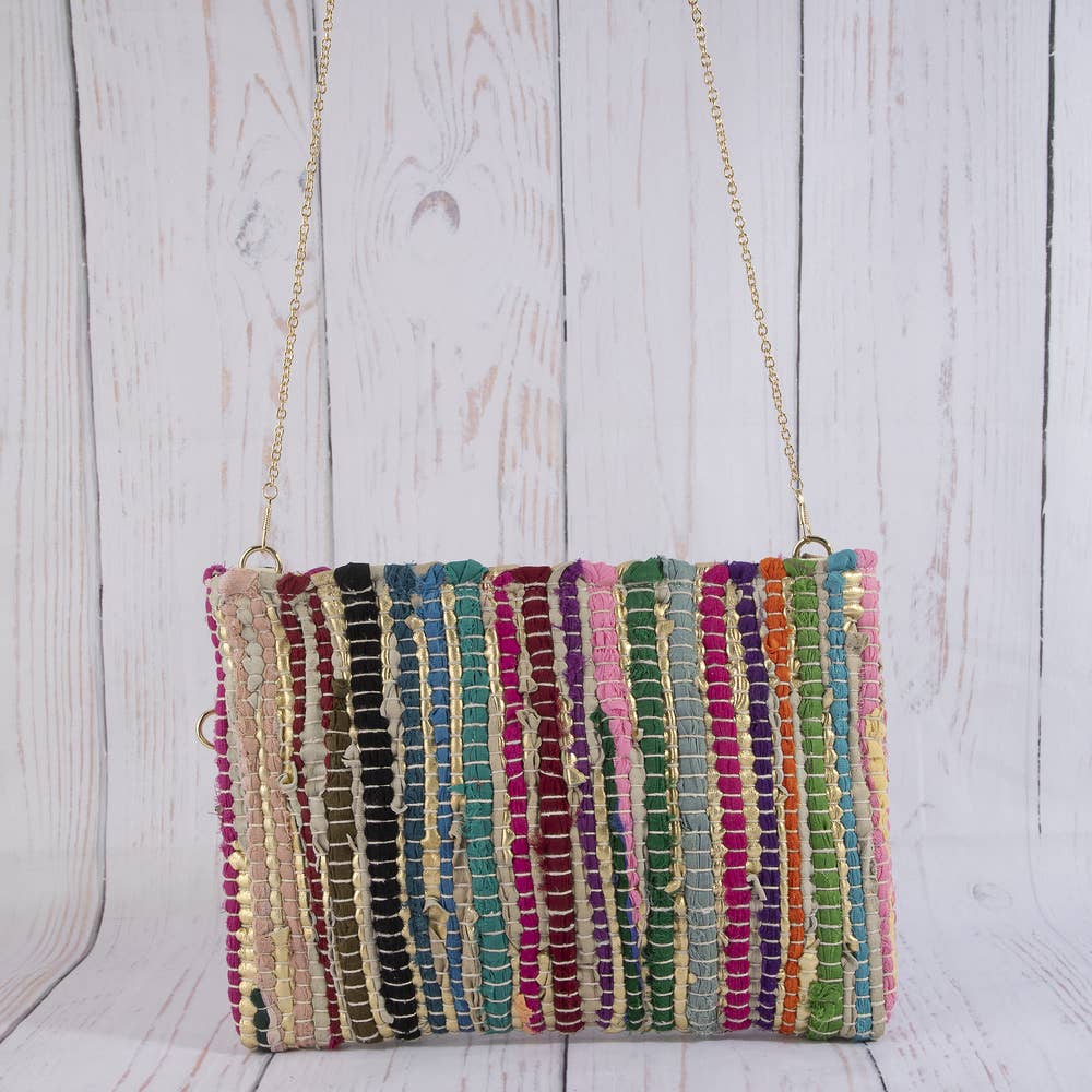Rainbow Metallic Stripe Clutch Bag