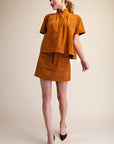 Lucille Stand Collar Top-Camel