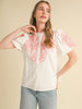 Beachside Villa Embroidered Top- Off White/Coral
