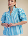 Sweetheart Puff Sleeve Top-Aqua