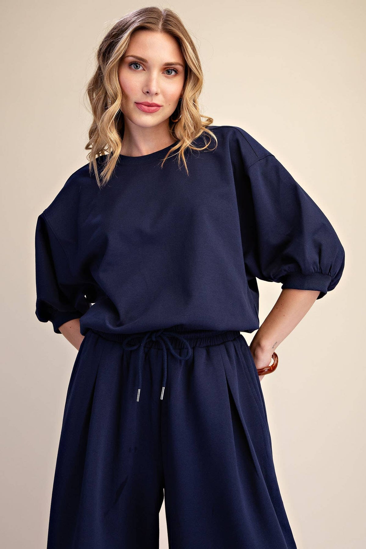 Eleanor Bubble Sleeve Sweatshirt-Navy