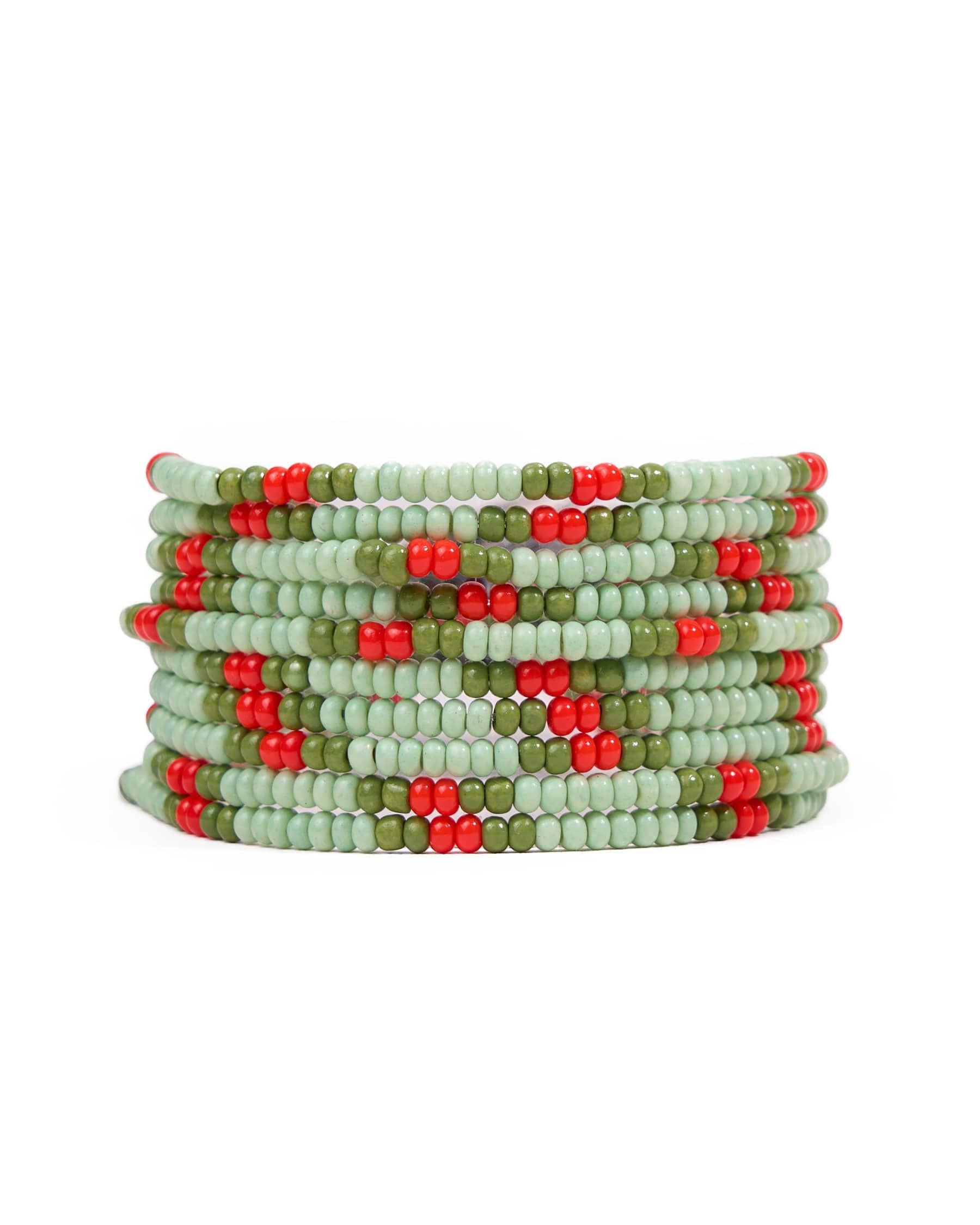 Sage Beaded Stretch Bracelets-Olive/Mint/Red