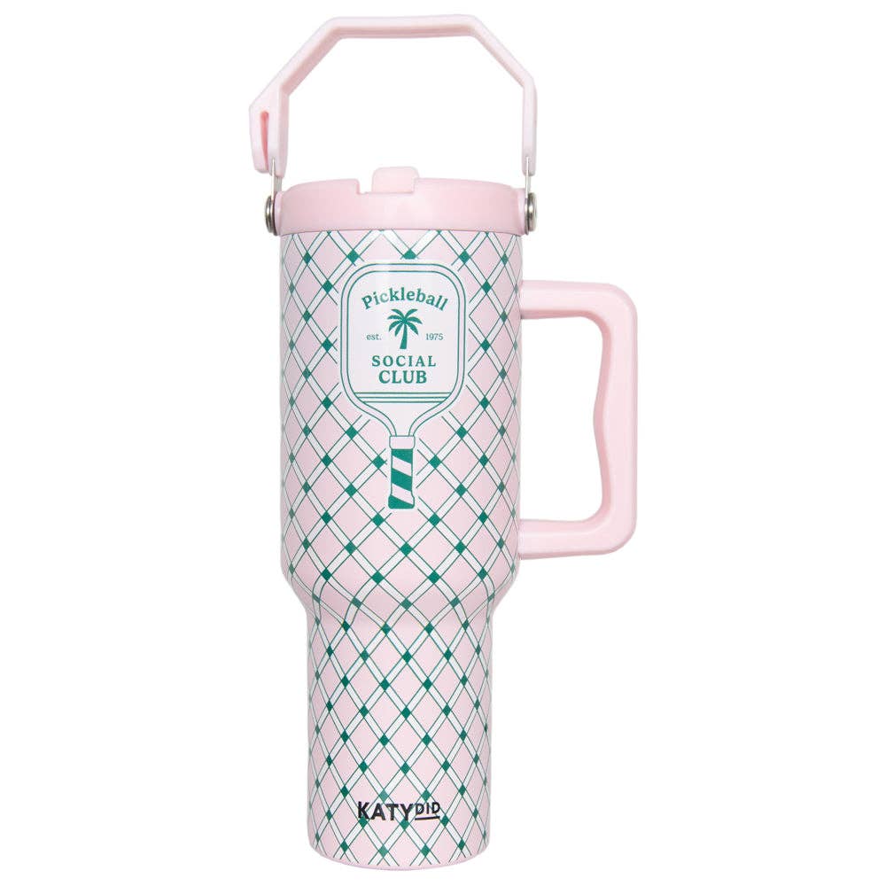 Pickleball Social Club Tumbler with Handle- Light Pink