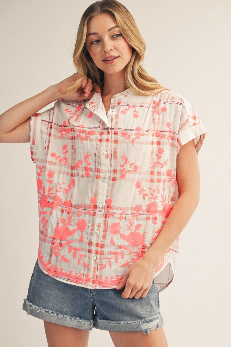 Sunset Picnic Button Down Top-Red
