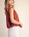 Estelle Pleated Balloon Top-Rust