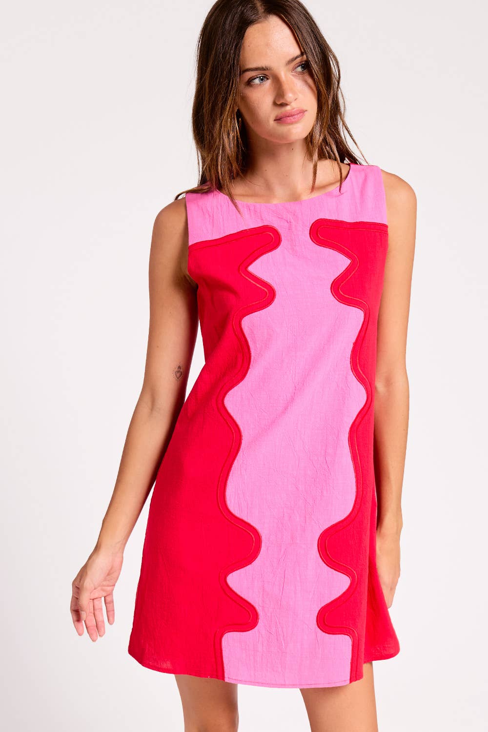 Wavy Pop Shift Dress-Pink