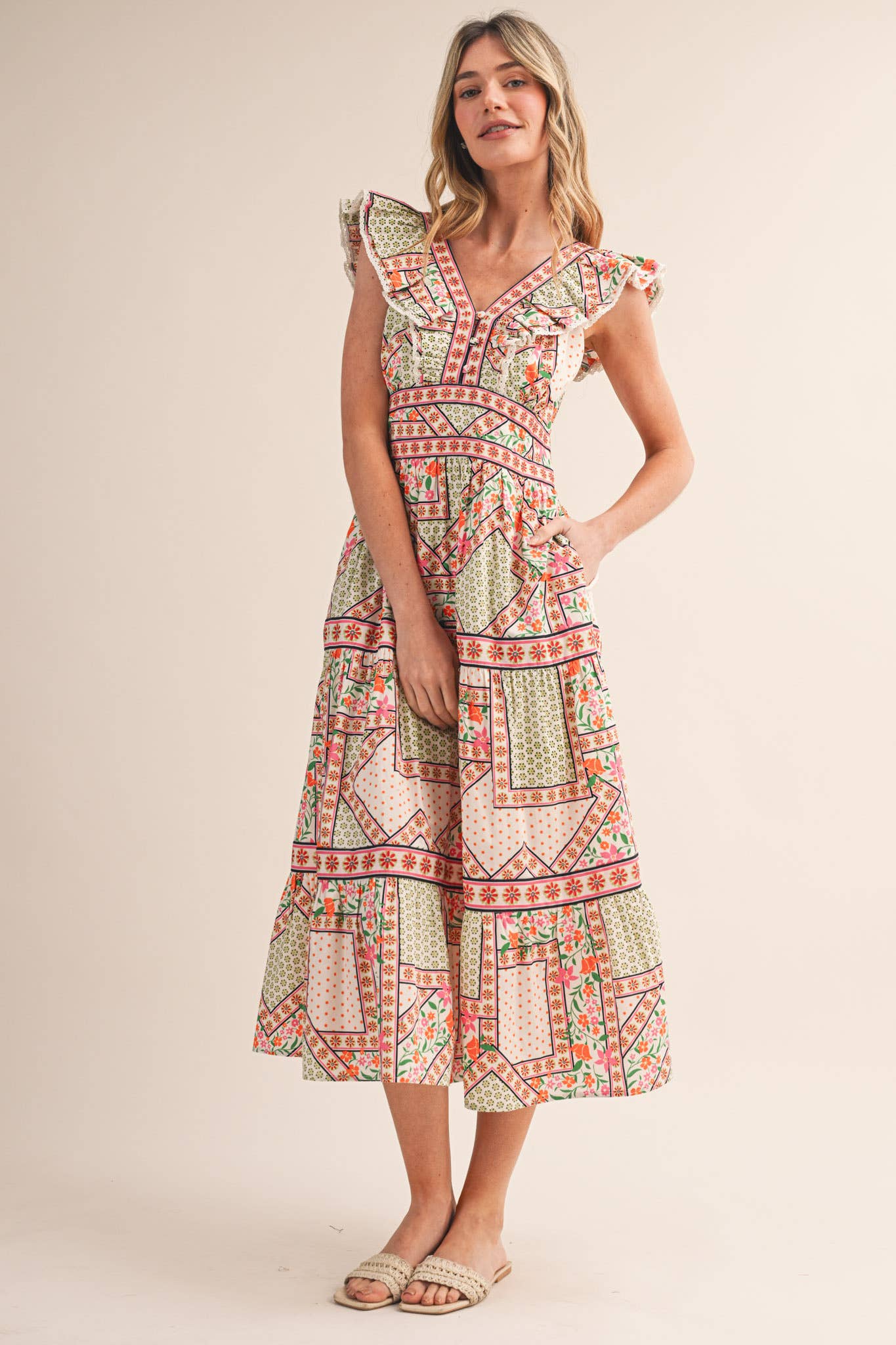 Sweet Spell Floral Midi Dress-Ivory