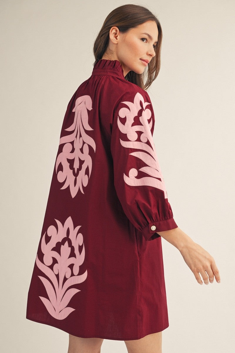 Isla Floral Baroque Dress-Burgundy