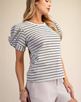 Sunny Stripe Puff Sleeve Top-Blue