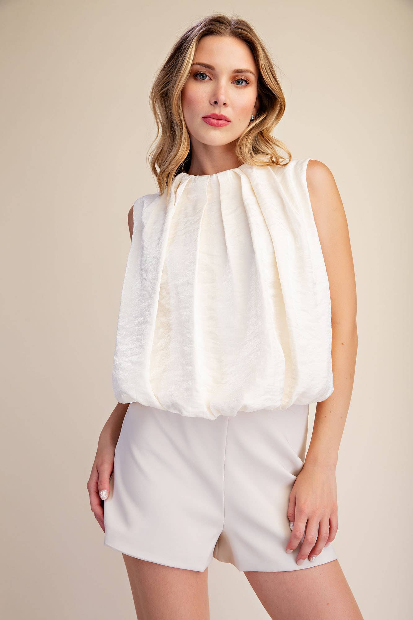Estelle Pleated Balloon Top-Off White