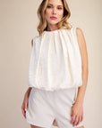 Estelle Pleated Balloon Top-Off White