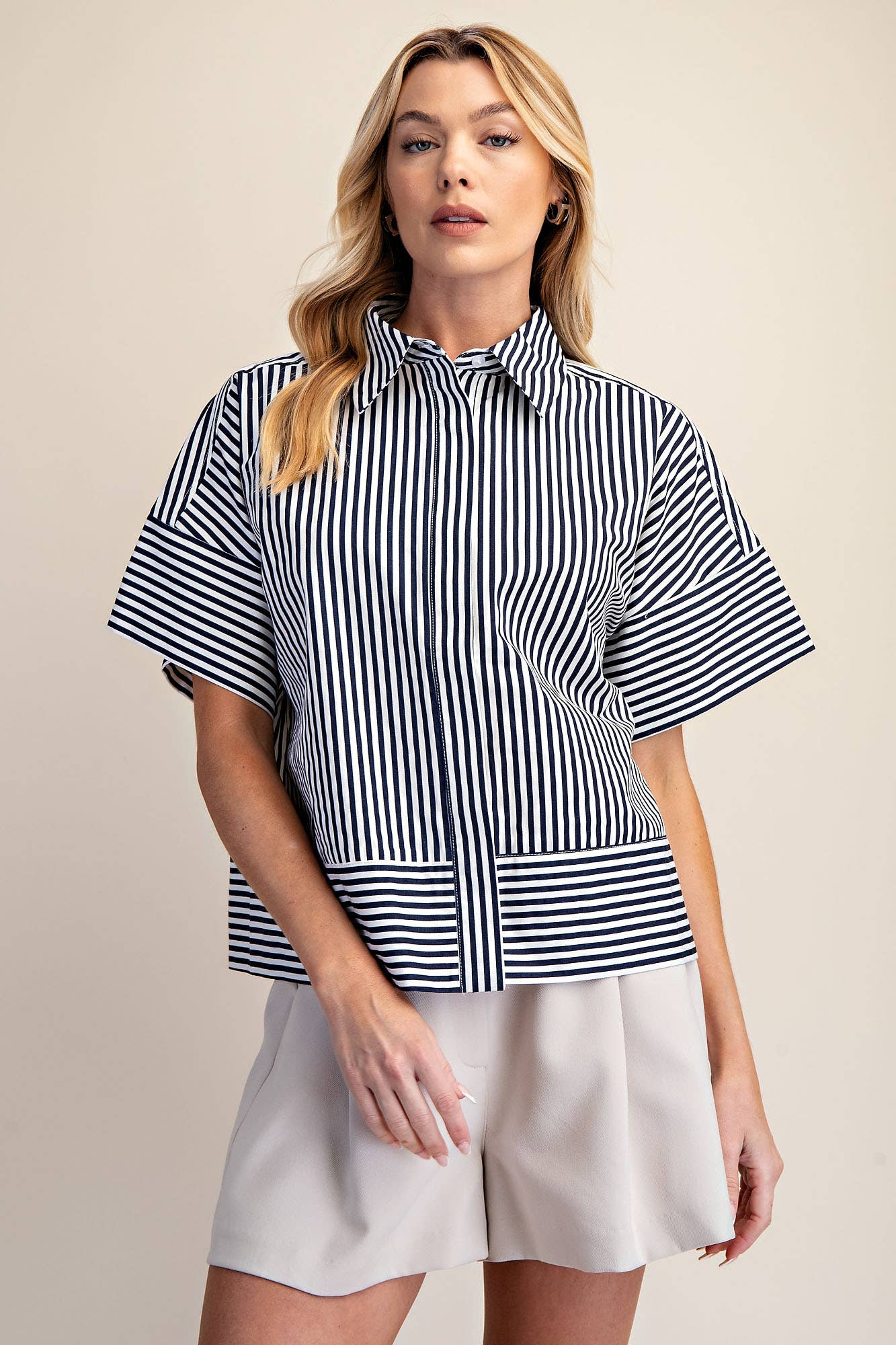 Portside Button Down Top-Navy