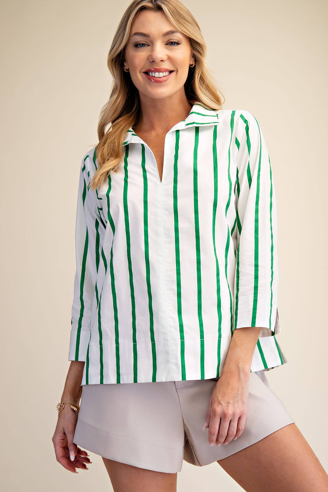 Everly Stripe Top-Green