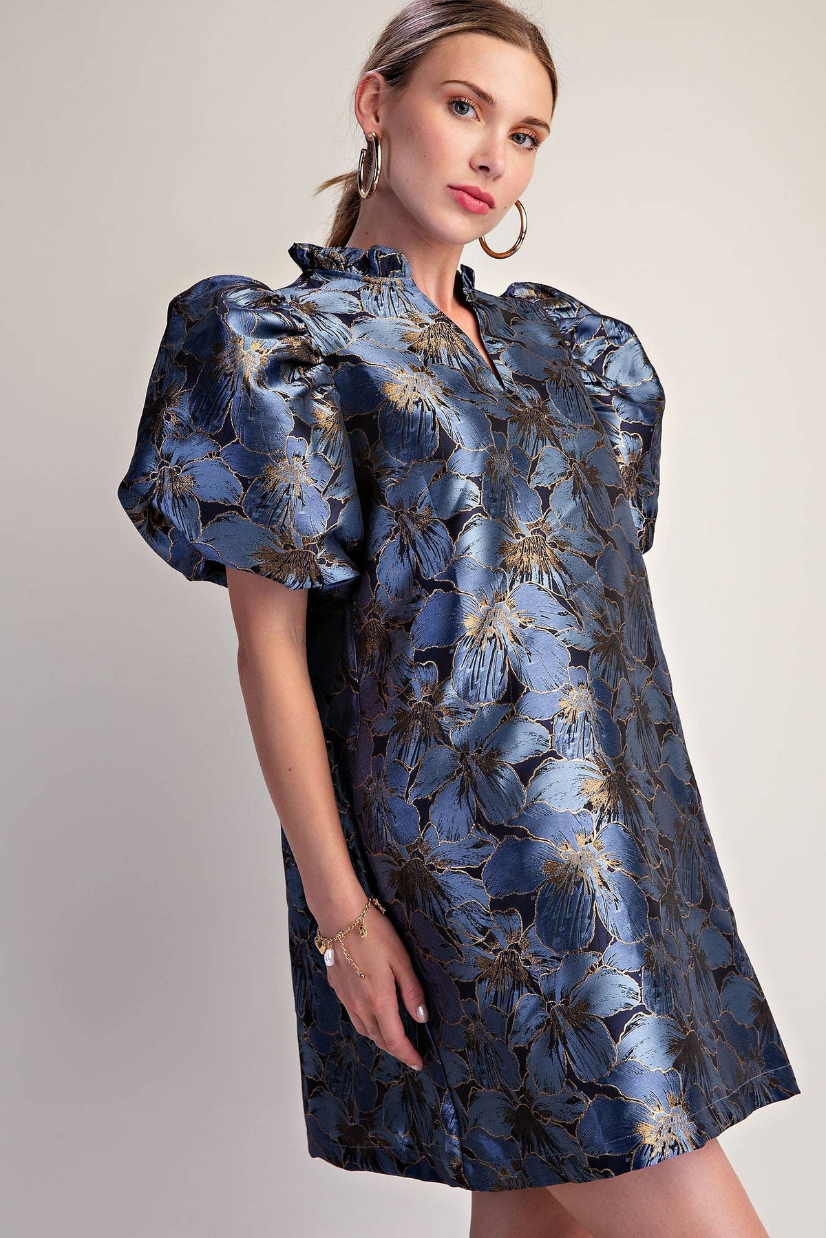 Luminous Bloom Mini Dress-Blue