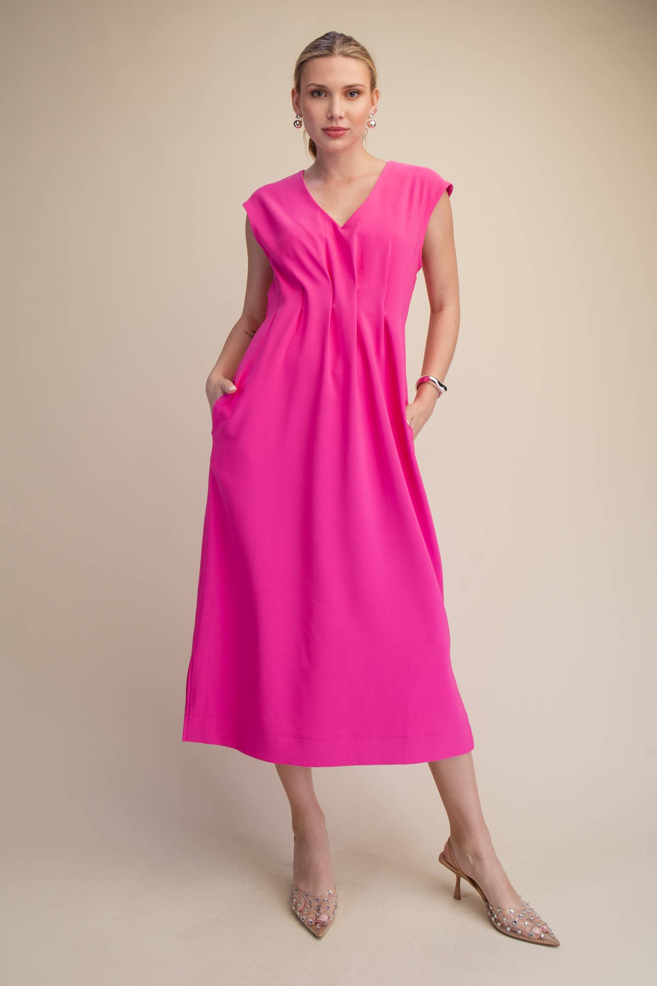 The Paris Edition Midi Dress-Hot Pink